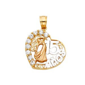 14K 3C CZ 15 Years Heart Pendant