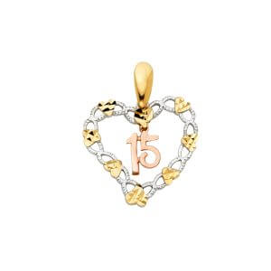 14K 3C 15 Years Heart Pendant