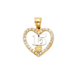14K 2T CZ 15 Years Heart Pendant