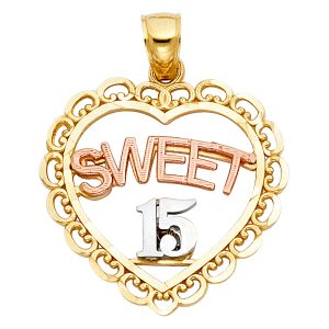14K 3C 15 Years Heart Pendant