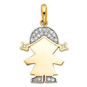 14K 2T CZ Girl Pendant