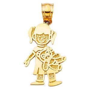 14KY Girl with Doll Pendant