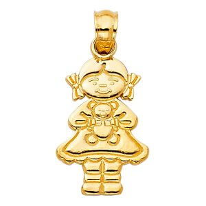 14KY Girl with Doll Pendant