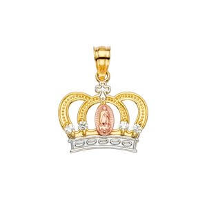 14K 3C Guadalupe CZ Crown Pendant