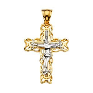 14K 2T CZ Crucifix Cross Pendant