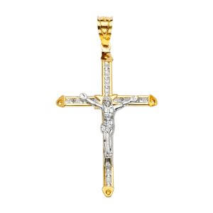 14K 2T CZ Crucifix Cross Pendant