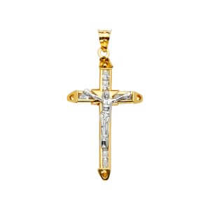 14K 2T CZ Crucifix Cross Pendant