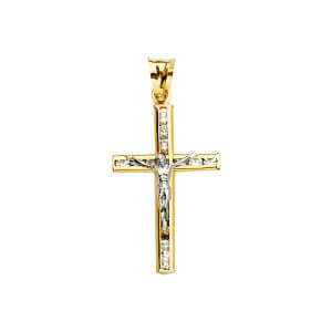 14K 2T CZ Crucifix Cross Pendant