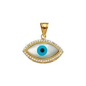 14K Mother of Pearl+CZ Evil Eye Pendant
