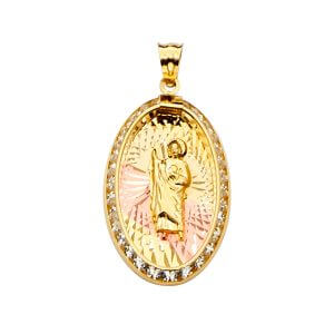 14K 3C CZ San Judas Medal Pendant