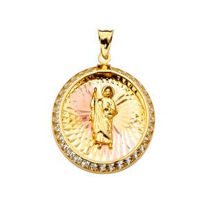 14K 3C CZ San Judas Medal Pendant