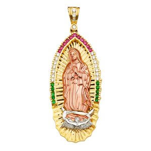 14K 3C Mexican Color CZ Guadalupe Pendant