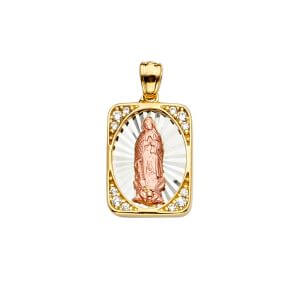 14K 3C CZ Guadalupe Medal Pendant