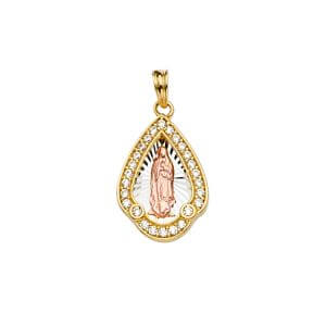 14K 3C CZ Guadalupe Medal Pendant