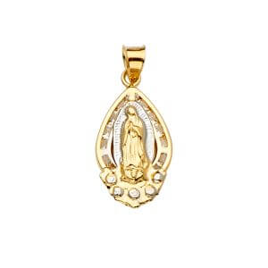 14K 3C CZ Guadalupe Medal Pendant