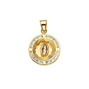 14K 3C CZ Guadalupe Medal Pendant