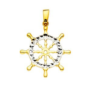 14K 2T Boat Wheel Pendant
