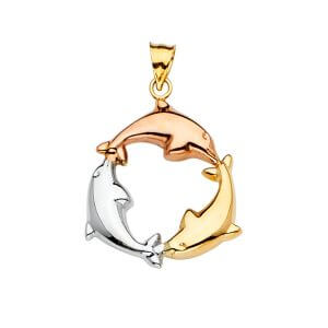 14K 3C Dolphin Pendant