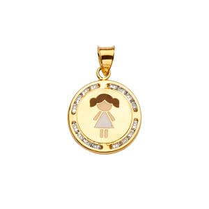 14KY CZ Enamel Girl Pendant