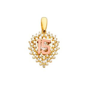 14K 2T CZ 15 Years Pendant/Half Set