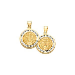 14KY CZ Double Face San Benito Round Medal
