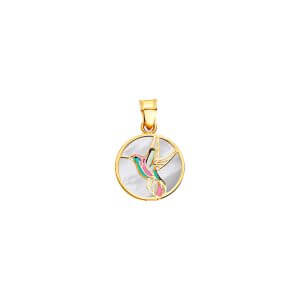 14KY Humming Bird Round Medal On Mother of Pearl