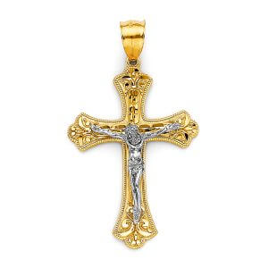 14K 2T Crucifix Cross Pendant