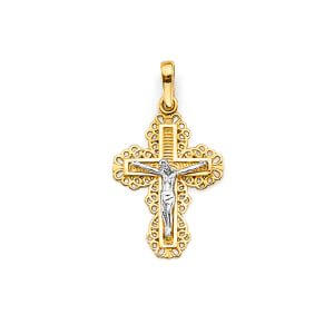 14K 2T Crucifix Cross Pendant