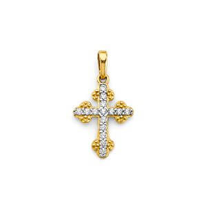 14K 2T CZ Cross Pendant