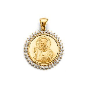 14KY CZ Round Jesus Christ Pendant