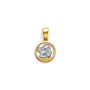 14K 2T Small Round Angel Pendant