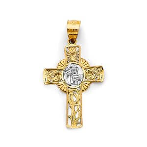14K 2T First Communion Cross Pendant