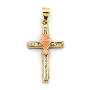 14K 2T CZ First Communion Cross Pendant