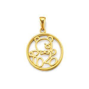 14KY Round Open Teddy Bear Pendant