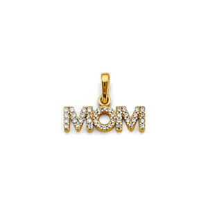 14K 2T CZ Mom Pendant