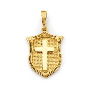 14KY Shield with Cross Pendant