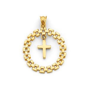 14KY Round Link with Cross Pendant
