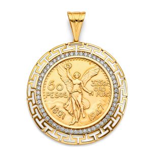 14KY CZ Greek Frame with Coin (50 Pesos)