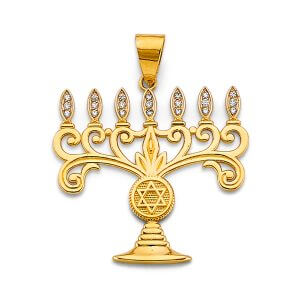 14K 2T CZ Menora Pendant
