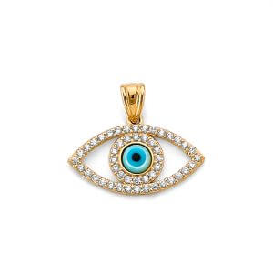14KY CZ Evil Eye Pendant