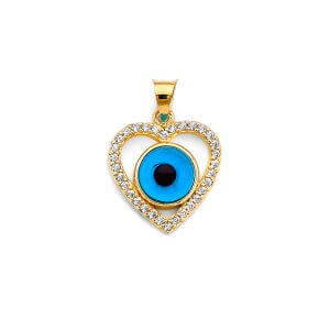14K 2T Heart Evil Eye Pendant