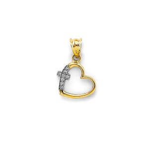14K 2T CZ Heart with Cross Pendant