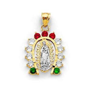 14K 2T CZ Horse Shoe Guadalupe Pendant