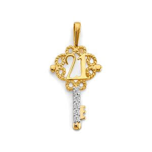 14K 2T CZ Key 21 Years Pendant