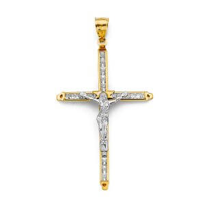 14K 2T CZ Crucifix Cross Pendant
