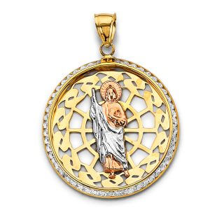 14K 3C CZ Round St. Jude Thaddeus Pendant