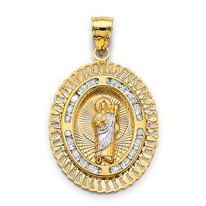 14K 3C CZ Oval St. Jude Thaddeus Pendant