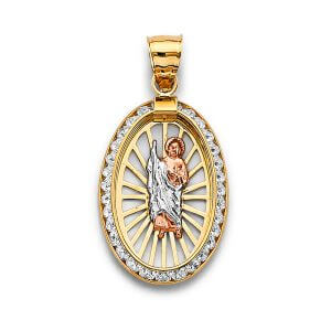 14K 3C CZ Oval St. Jude Thaddeus Pendant