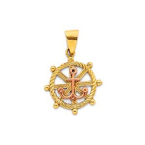 14K 2C Wheel & Anchor Pendant
