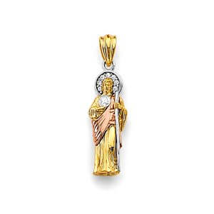 14K 3C CZ St. Jude Thaddues 3D Pendant